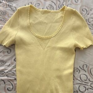 Yellow Ribbed Knit Top